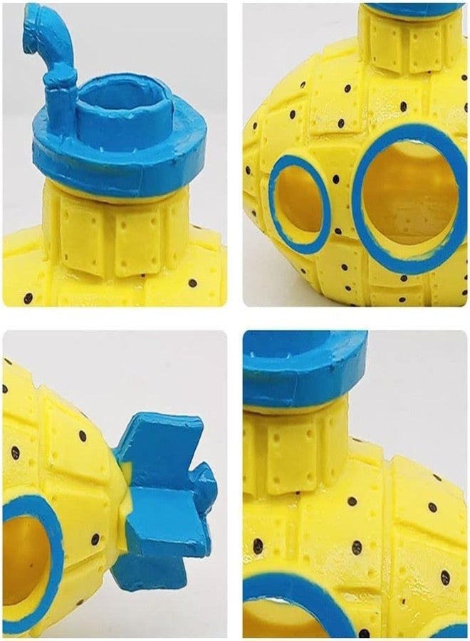 WinldMonmo Yellow Floating Submarine Ornament for Fish Tank - Cute Retro Style Resin Decor, Safe Tankmate Toy for Betta, Cichlids, Goldfish, Shrimp, Hermit Crabs, Aquarium Accessory - Image 5